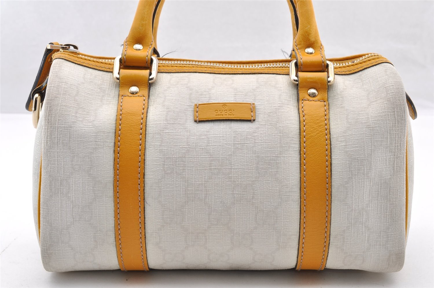 Authentic GUCCI Hand Boston Bag Purse GG PVC Leather 193604 White 5564I