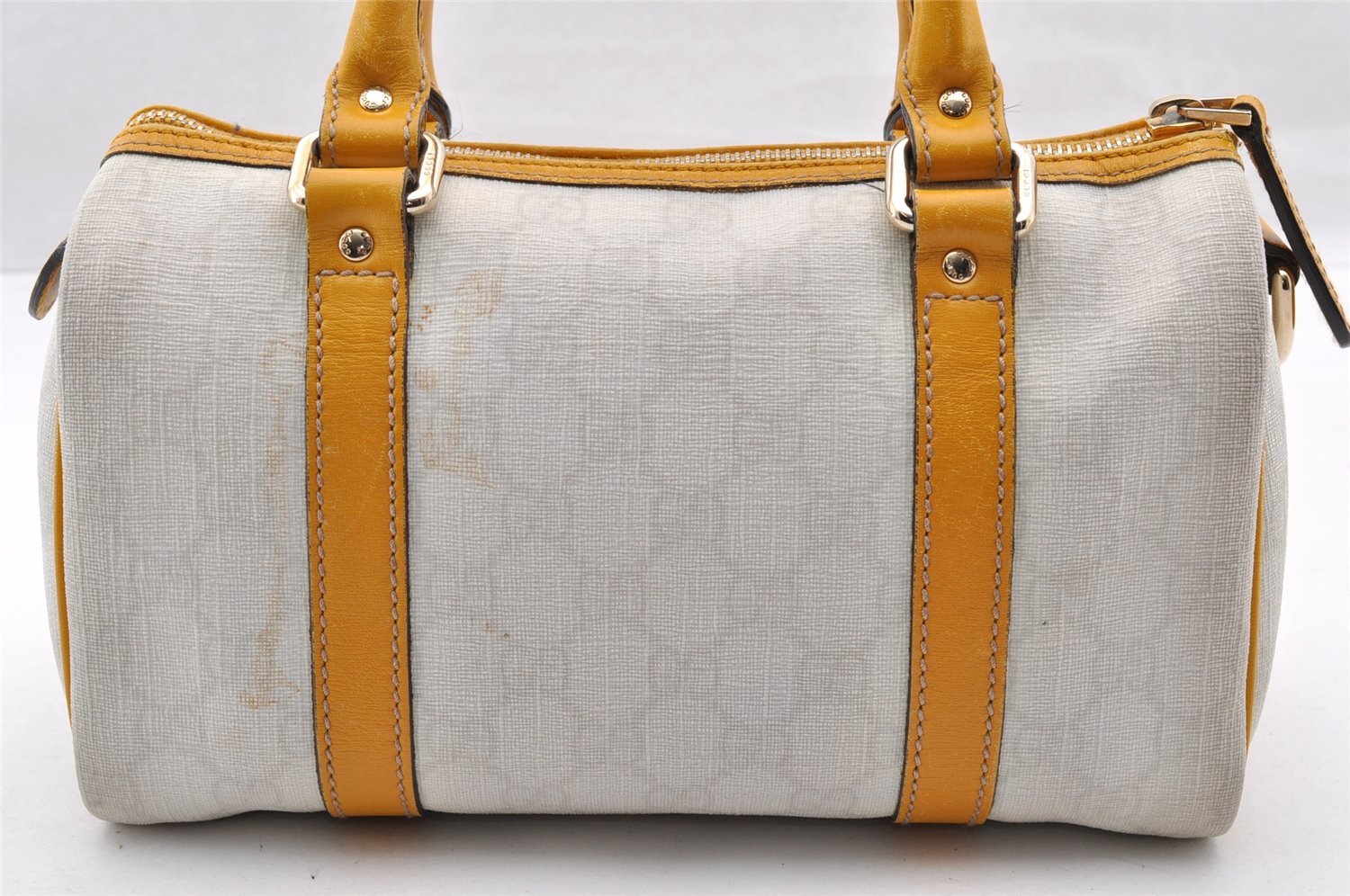 Authentic GUCCI Hand Boston Bag Purse GG PVC Leather 193604 White 5564I