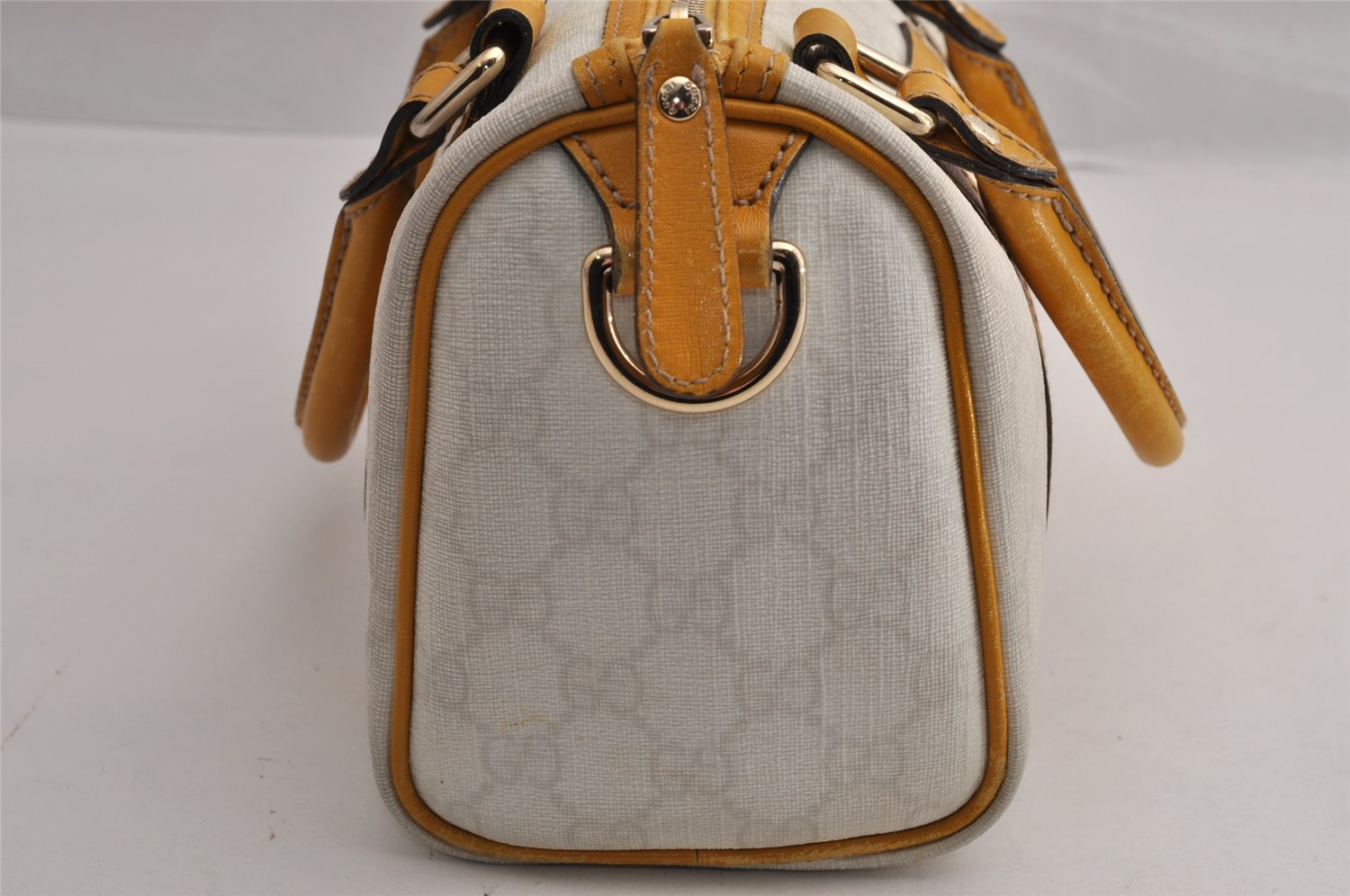Authentic GUCCI Hand Boston Bag Purse GG PVC Leather 193604 White 5564I