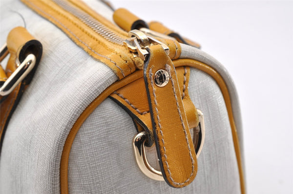 Authentic GUCCI Hand Boston Bag Purse GG PVC Leather 193604 White 5564I