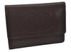 Authentic CHANEL Caviar Skin Vintage CC Logo Trifold Wallet Purse Wine Red 5566I