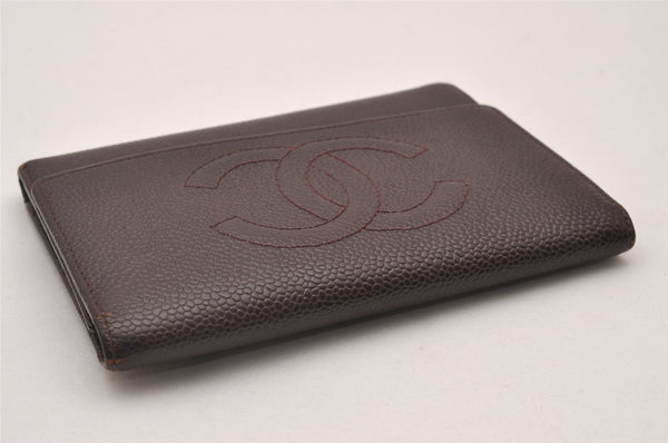 Authentic CHANEL Caviar Skin Vintage CC Logo Trifold Wallet Purse Wine Red 5566I