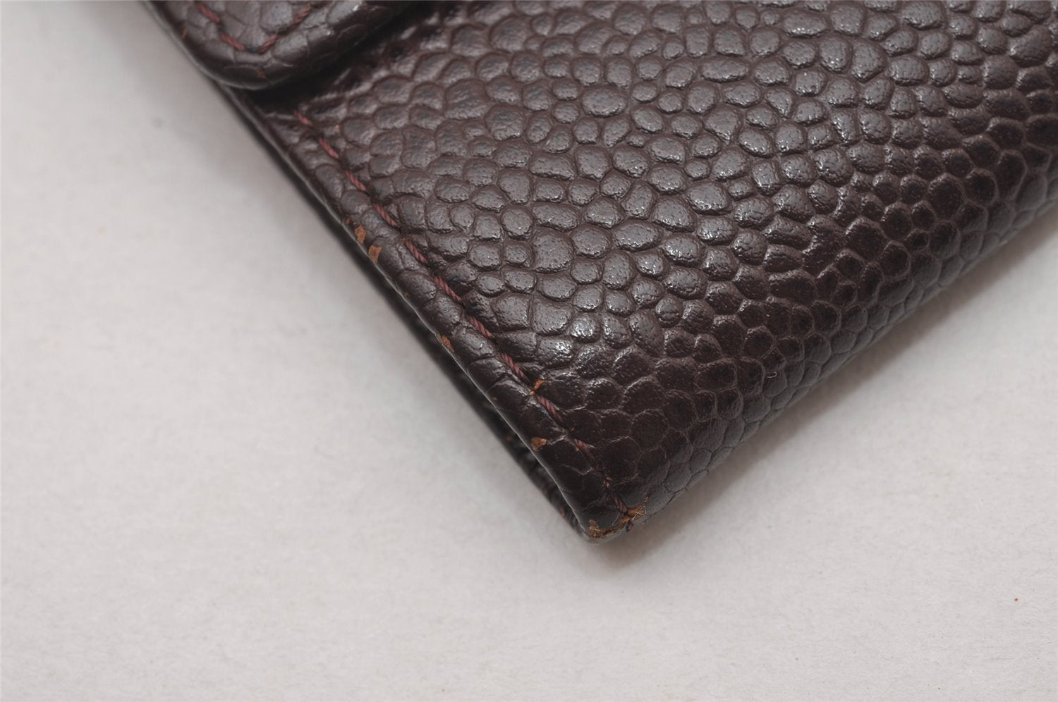 Authentic CHANEL Caviar Skin Vintage CC Logo Trifold Wallet Purse Wine Red 5566I