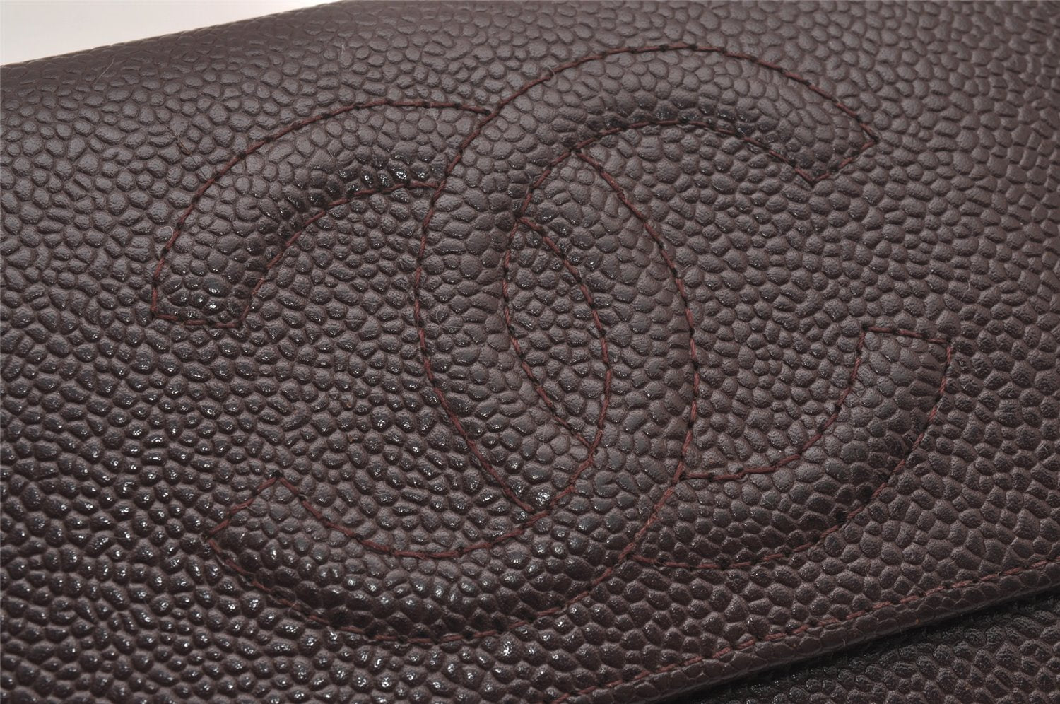 Authentic CHANEL Caviar Skin Vintage CC Logo Trifold Wallet Purse Wine Red 5566I