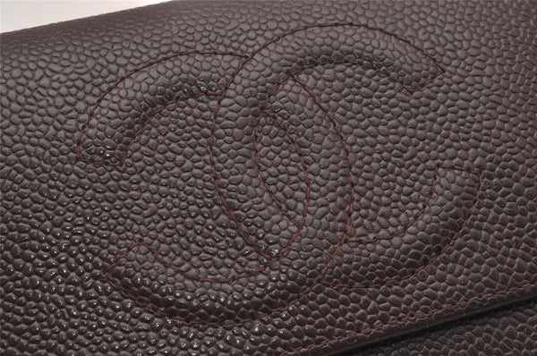 Authentic CHANEL Caviar Skin Vintage CC Logo Trifold Wallet Purse Wine Red 5566I