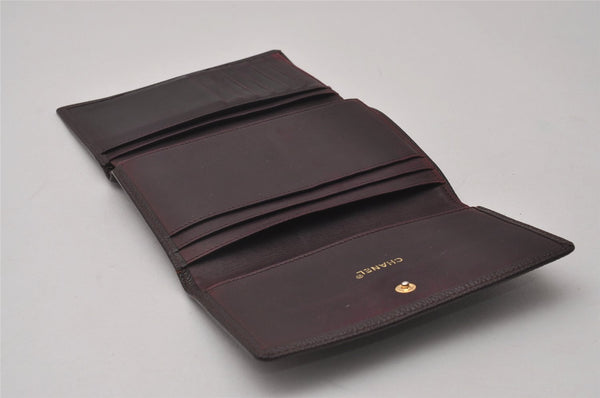 Authentic CHANEL Caviar Skin Vintage CC Logo Trifold Wallet Purse Wine Red 5566I