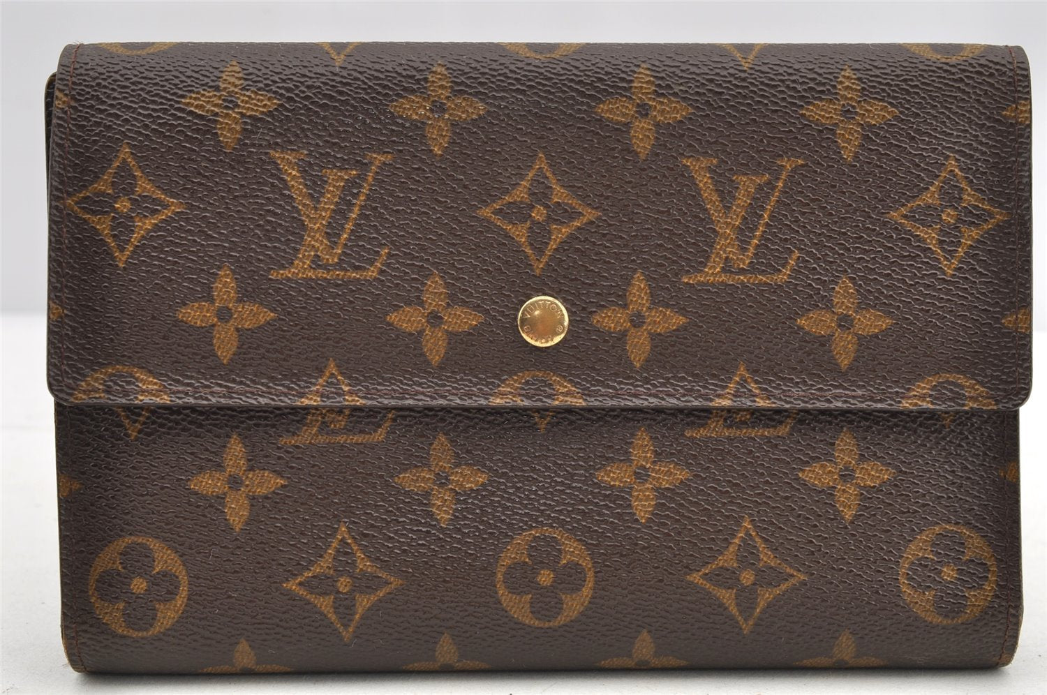 Authentic Louis Vuitton Monogram Pochette Pass Pole M60135 Trifold Wallet 5571I