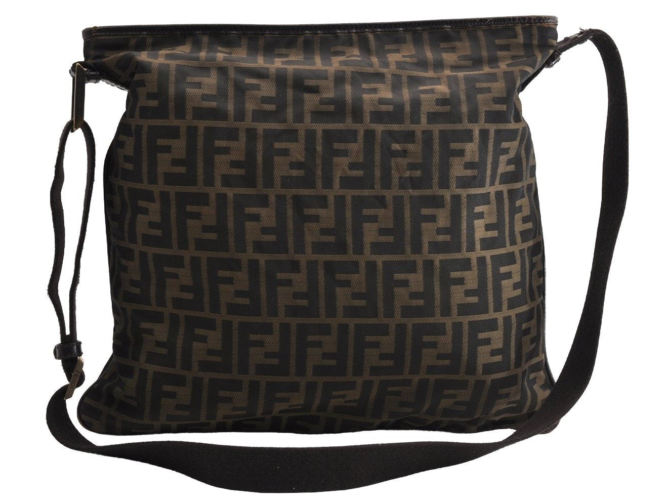 Authentic FENDI Zucca Shoulder Cross Body Bag Nylon Leather Brown Black 5574I