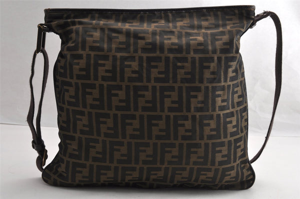 Authentic FENDI Zucca Shoulder Cross Body Bag Nylon Leather Brown Black 5574I