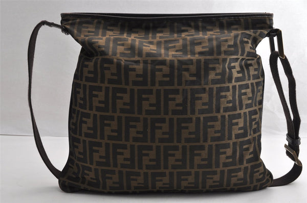 Authentic FENDI Zucca Shoulder Cross Body Bag Nylon Leather Brown Black 5574I