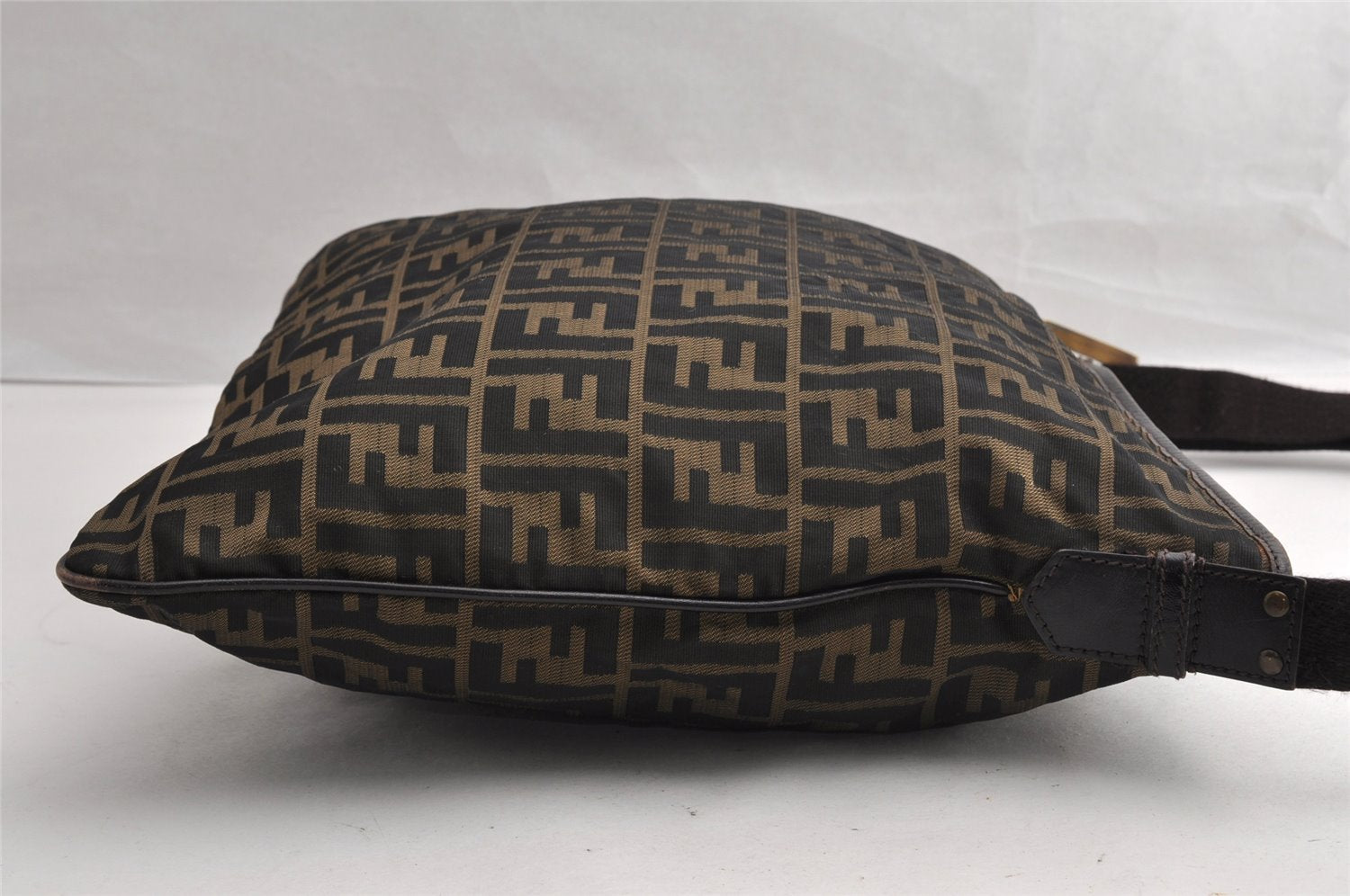 Authentic FENDI Zucca Shoulder Cross Body Bag Nylon Leather Brown Black 5574I