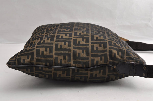 Authentic FENDI Zucca Shoulder Cross Body Bag Nylon Leather Brown Black 5574I
