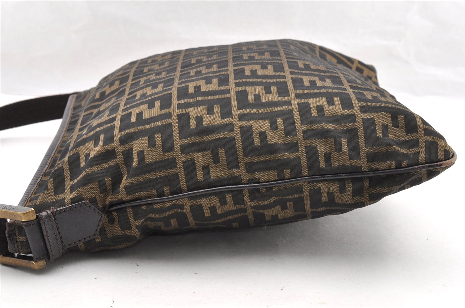 Authentic FENDI Zucca Shoulder Cross Body Bag Nylon Leather Brown Black 5574I