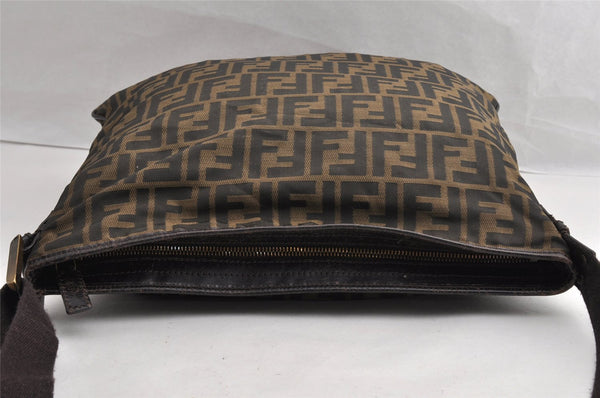 Authentic FENDI Zucca Shoulder Cross Body Bag Nylon Leather Brown Black 5574I