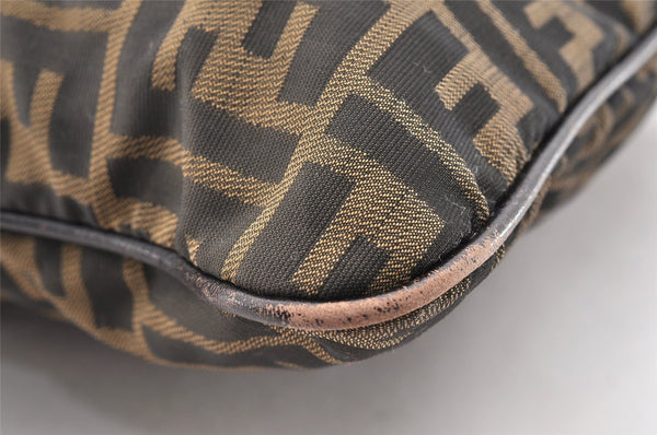 Authentic FENDI Zucca Shoulder Cross Body Bag Nylon Leather Brown Black 5574I