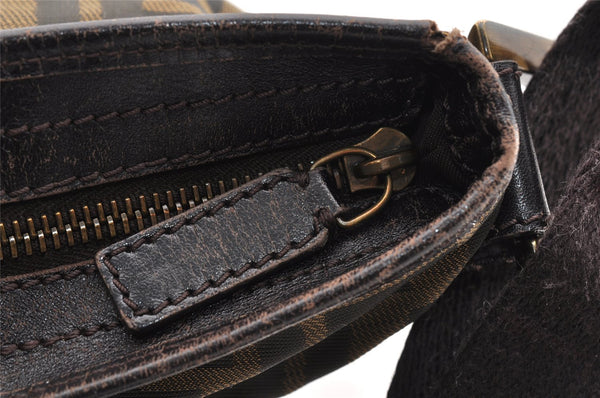 Authentic FENDI Zucca Shoulder Cross Body Bag Nylon Leather Brown Black 5574I