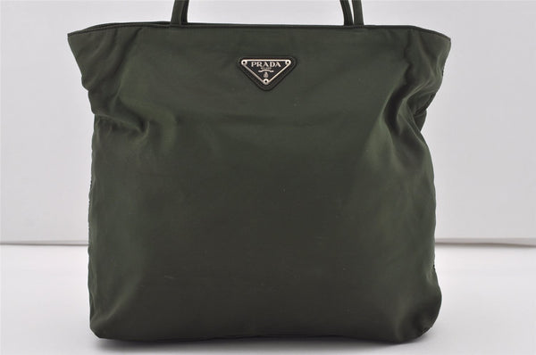 Authentic PRADA Vintage Nylon Tessuto Tote Hand Bag Purse Green 5577I