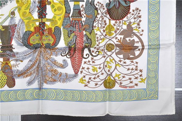 Authentic HERMES Carre 90 Scarf "Les legendes de l'Arbre" Silk White Box 5578F