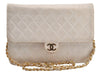 Authentic CHANEL Calf Skin Matelasse Chain Shoulder Bag White CC Junk 5580I