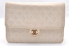 Authentic CHANEL Calf Skin Matelasse Chain Shoulder Bag White CC Junk 5580I