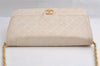 Authentic CHANEL Calf Skin Matelasse Chain Shoulder Bag White CC Junk 5580I