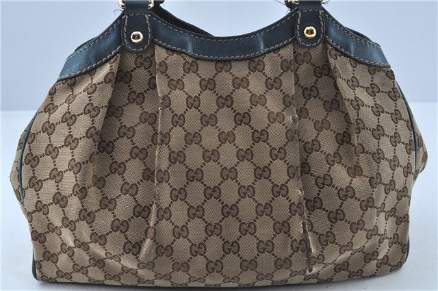 Auth GUCCI Sukey Shoulder Tote Bag GG Canvas Leather 211944 Brown Blue 5581C