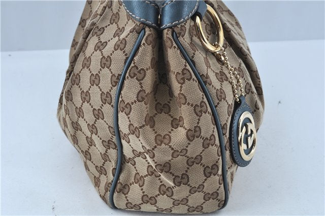 Auth GUCCI Sukey Shoulder Tote Bag GG Canvas Leather 211944 Brown Blue 5581C