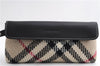 Authentic BURBERRY Nova Check Clutch Hand Bag Purse Wool Leather Beige 5581E