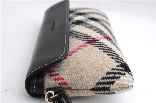 Authentic BURBERRY Nova Check Clutch Hand Bag Purse Wool Leather Beige 5581E