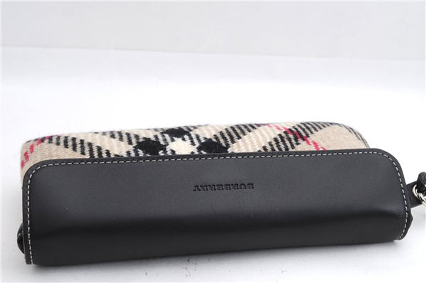 Authentic BURBERRY Nova Check Clutch Hand Bag Purse Wool Leather Beige 5581E