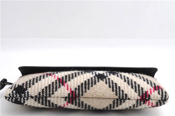 Authentic BURBERRY Nova Check Clutch Hand Bag Purse Wool Leather Beige 5581E