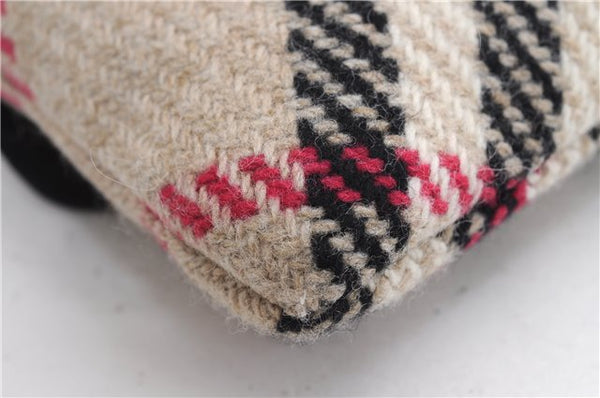 Authentic BURBERRY Nova Check Clutch Hand Bag Purse Wool Leather Beige 5581E