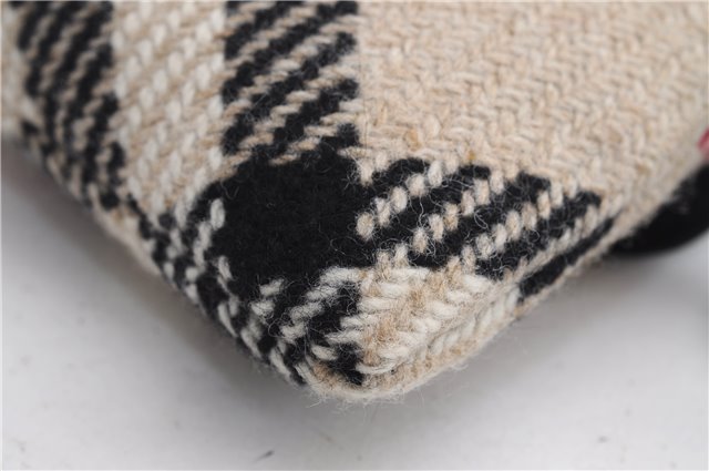 Authentic BURBERRY Nova Check Clutch Hand Bag Purse Wool Leather Beige 5581E
