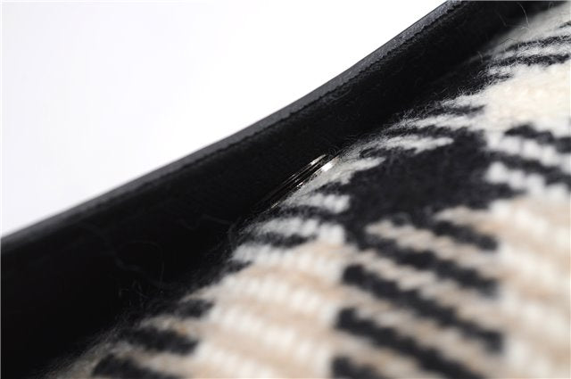 Authentic BURBERRY Nova Check Clutch Hand Bag Purse Wool Leather Beige 5581E