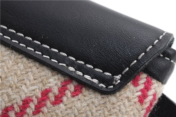 Authentic BURBERRY Nova Check Clutch Hand Bag Purse Wool Leather Beige 5581E
