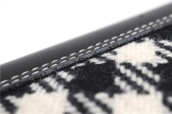 Authentic BURBERRY Nova Check Clutch Hand Bag Purse Wool Leather Beige 5581E