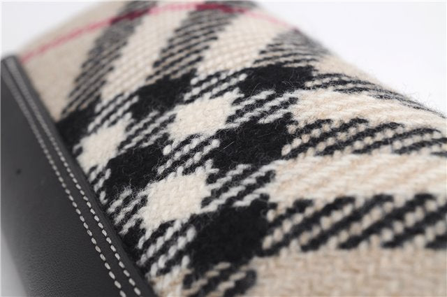 Authentic BURBERRY Nova Check Clutch Hand Bag Purse Wool Leather Beige 5581E