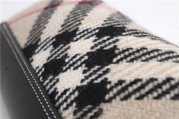Authentic BURBERRY Nova Check Clutch Hand Bag Purse Wool Leather Beige 5581E