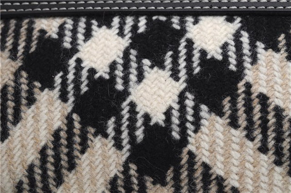 Authentic BURBERRY Nova Check Clutch Hand Bag Purse Wool Leather Beige 5581E