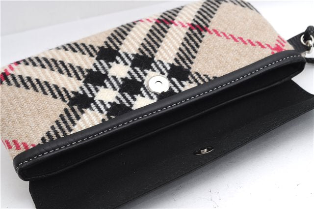 Authentic BURBERRY Nova Check Clutch Hand Bag Purse Wool Leather Beige 5581E