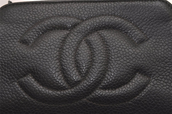 Authentic CHANEL Caviar Skin Vintage CC Logo Pouch Purse Black Junk 5581I