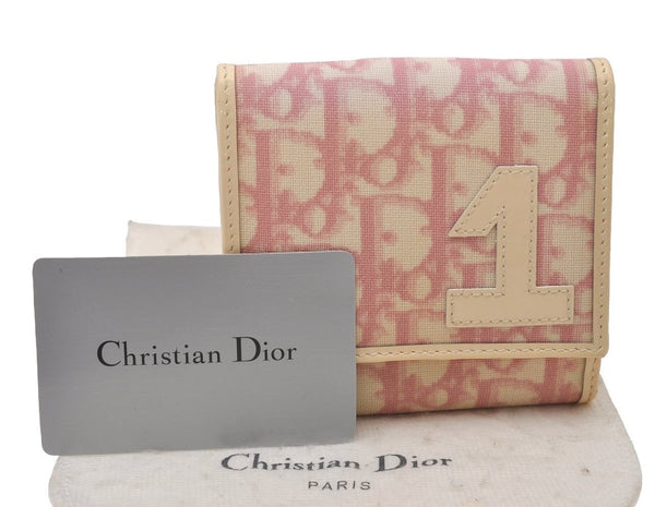 Authentic Christian Dior Trotter No.1 Bifold Wallet Purse PVC Enamel Pink 5583I