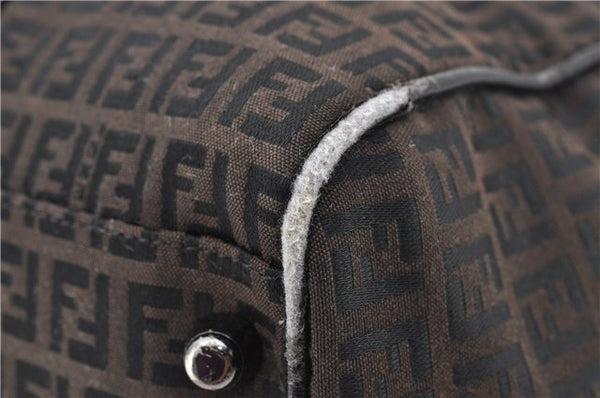 Authentic FENDI Zucchino Travel Boston Bag Nylon Leather Brown Black 5585C