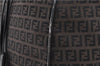 Authentic FENDI Zucchino Travel Boston Bag Nylon Leather Brown Black 5585C