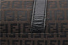 Authentic FENDI Zucchino Travel Boston Bag Nylon Leather Brown Black 5585C