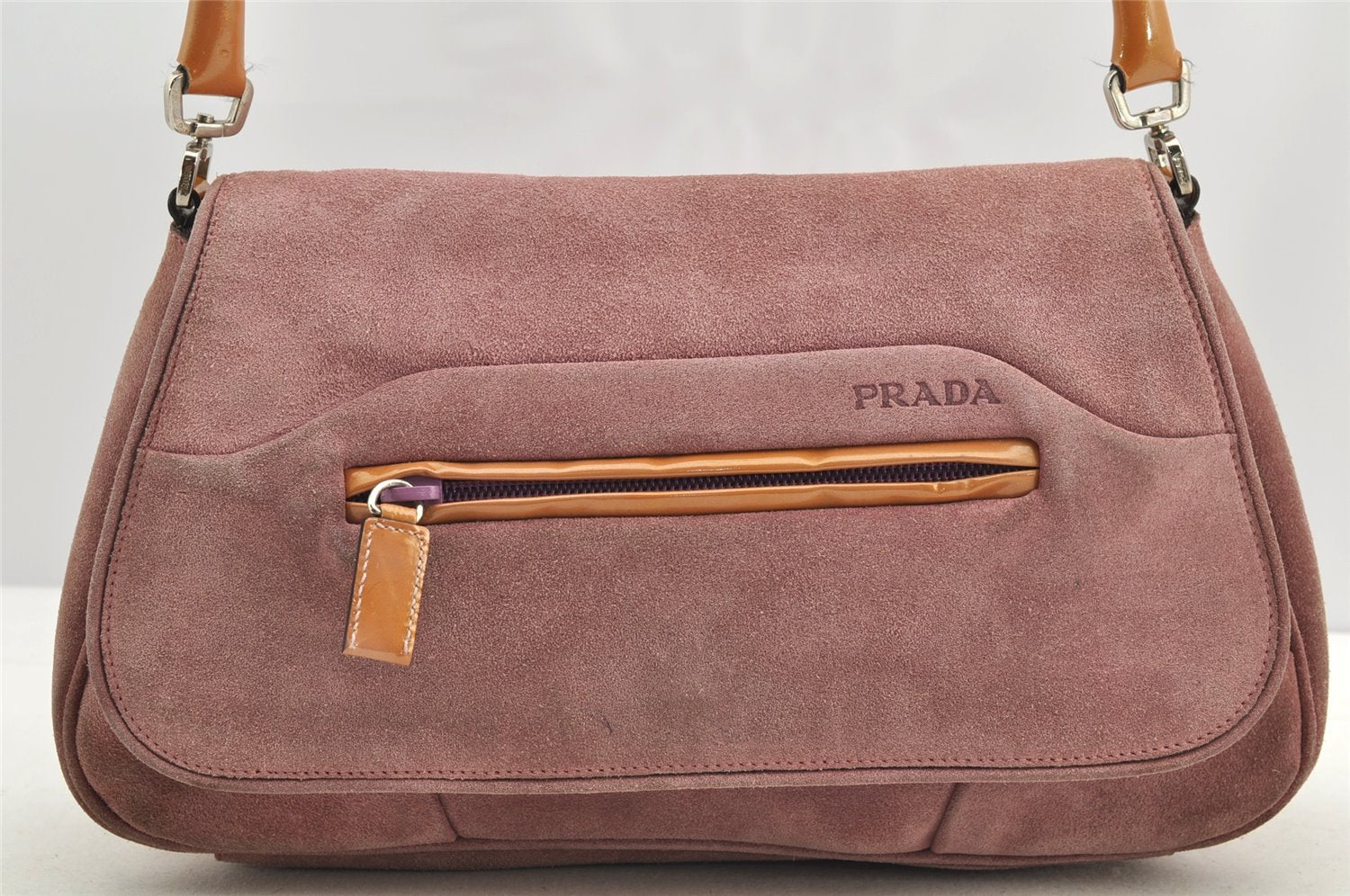 Authentic PRADA Vintage Suede Enamel Shoulder Hand Bag Purse Pink 5585I