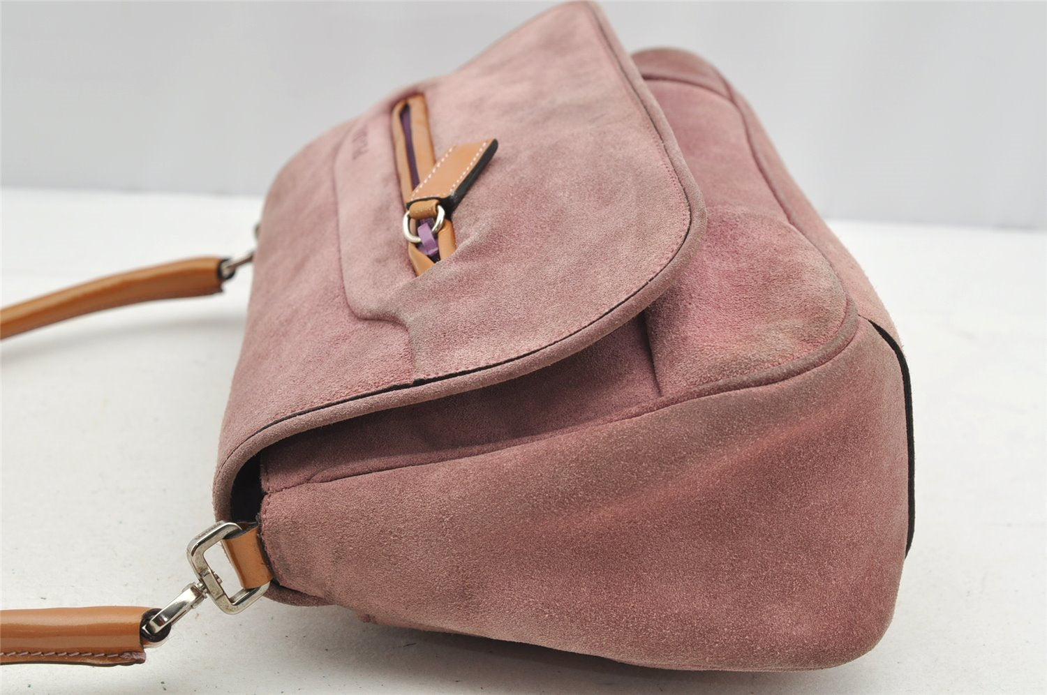 Authentic PRADA Vintage Suede Enamel Shoulder Hand Bag Purse Pink 5585I