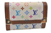 Auth Louis Vuitton Monogram Multicolor Porte Monnaie Plat Coin Case White 5589D