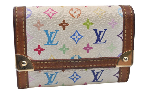 Auth Louis Vuitton Monogram Multicolor Porte Monnaie Plat Coin Case White 5589D