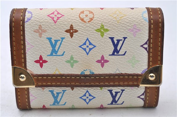Auth Louis Vuitton Monogram Multicolor Porte Monnaie Plat Coin Case White 5589D